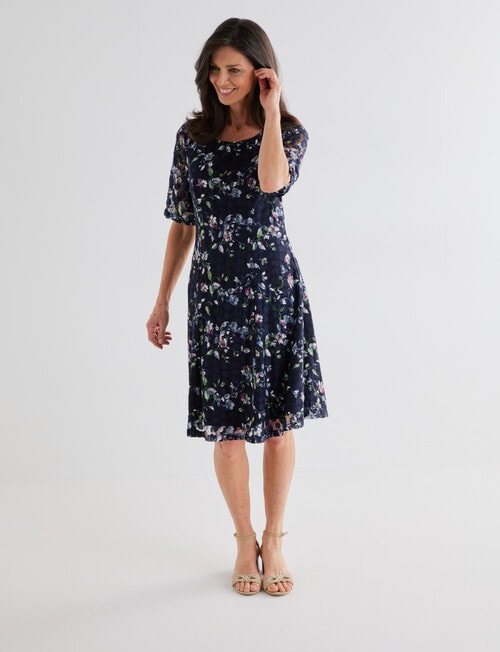 Ella J Elbow Sleeve Lace Dress, Navy Print product photo View 03 L