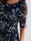 Ella J Elbow Sleeve Lace Dress, Navy Print product photo View 04 S