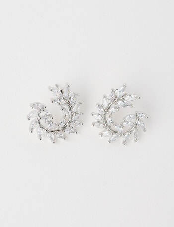 Harlow Swirl Leaf CZ Studs, Silver Tone product photo