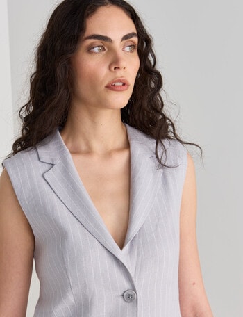 State of play Emery Longline Waistcoat, Silver Pinstripe product photo