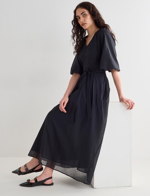 State of play Imogen Puff Sleeve Midi Dress, Black product photo