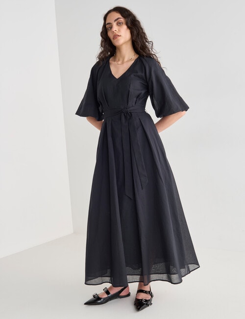 State of play Imogen Puff Sleeve Midi Dress, Black product photo View 03 L