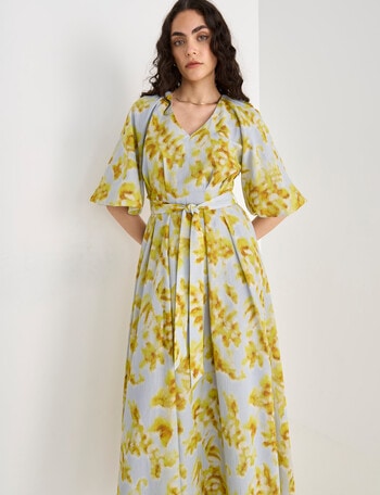 State of play Imogen Puff Sleeve Midi Dress, Yellow Print product photo