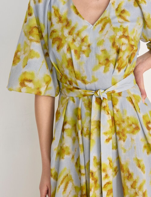 State of play Imogen Puff Sleeve Midi Dress, Yellow Print product photo View 04 L