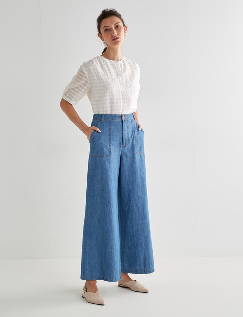 Jigsaw Gina Chambray Trousers, Blue product photo View 03 L