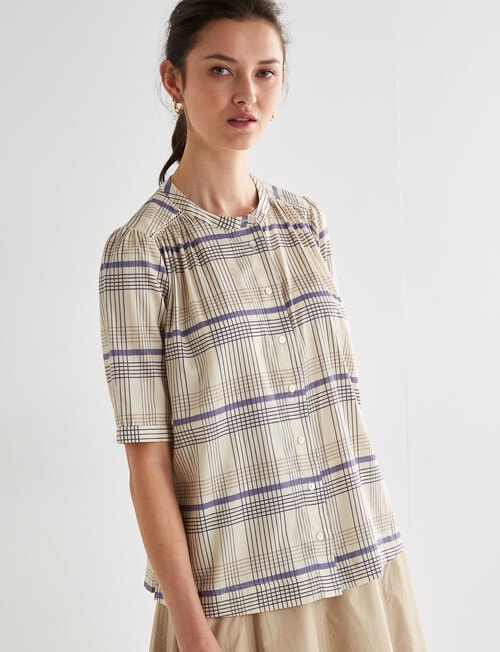 Jigsaw Dianna Printed Blouse, Navy Check product photo View 06 L