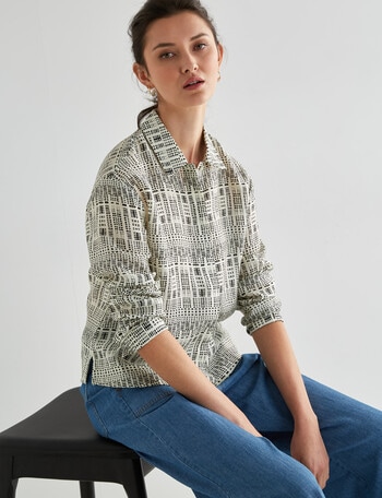 Jigsaw Michelle Cropped Shirt, Black Print product photo