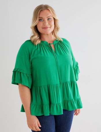 Studio Curve Frill Hem Peasant Blouse, Leaf Green product photo