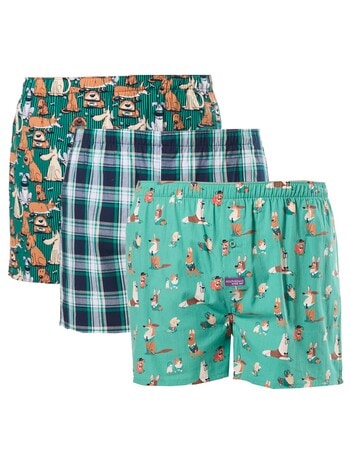 Mitch Dowd Doggy Woven Boxer, 3-Pack, Blue & Green product photo