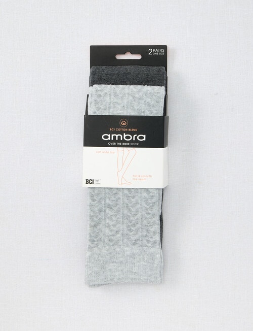 Ambra Cotton Over The Knee Sock, 2-Pack, Charcoal & Grey Marle product photo View 02 L