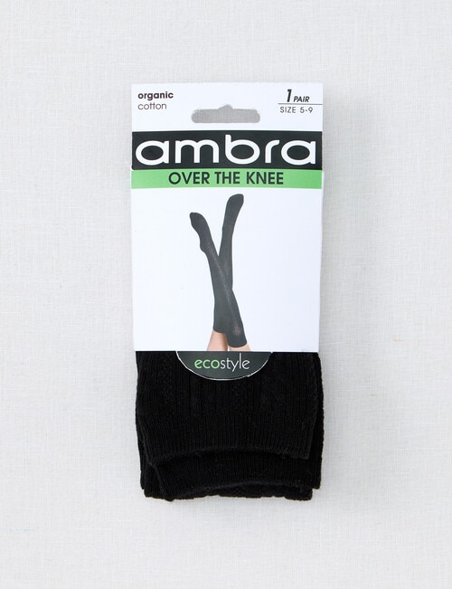 Ambra Organic Cotton Cable Over The Knee Sock, Black product photo View 02 L