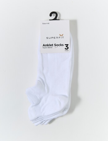 Superfit Super Soft Quick Dry Anklet Sock, 3-Pack, White product photo