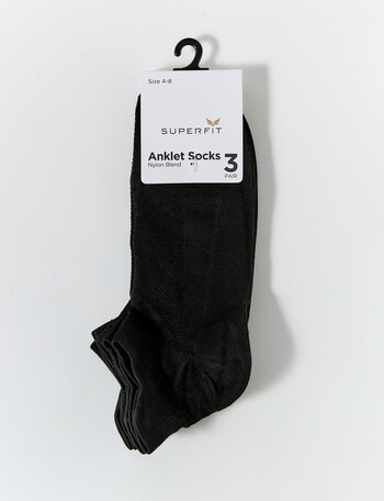 Superfit Super Soft Quick Dry Anklet Sock, 3-Pack, Black product photo