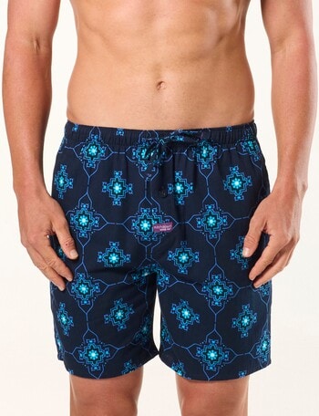 Mitch Dowd Cotton Woven Sleep Short, Geo Tiles, Navy product photo