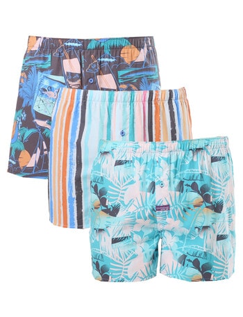 Mitch Dowd Miami Cocktail Cotton Boxer Short, 3-Pack, Blue, Assorted product photo