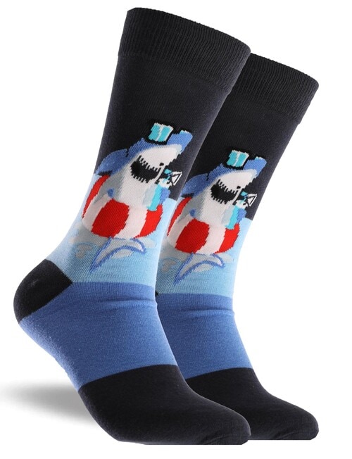 Mitch Dowd Shark Fun Cotton-blend Crew Socks, Navy product photo