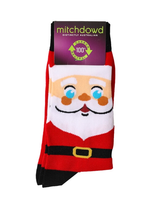 Mitch Dowd Christmas Santa Cotton Crew Socks, Red product photo View 02 L