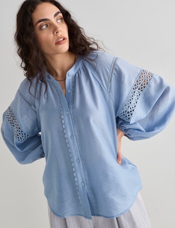 State of play Eden Lace Trim Blouse, Soft Blue product photo