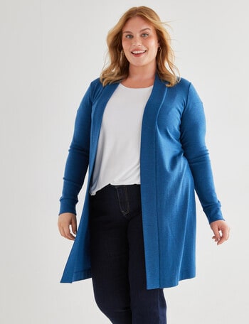 North South Merino Longline Cardigan, Peacock product photo