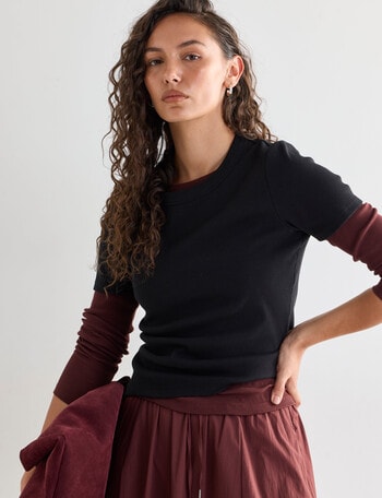 Mineral Hazel Rib Short Sleeve Tee, Black product photo