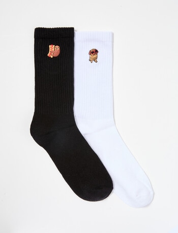 Simon De Winter Animal Rib Crew Sock, 2 Pack, Black & White, 8-16 product photo