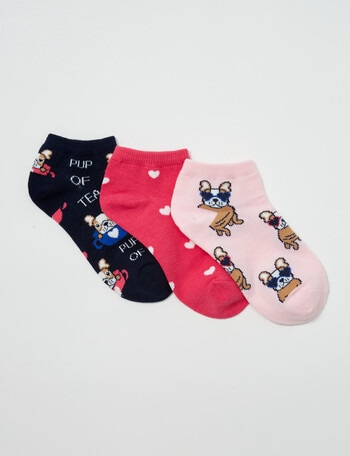 Simon De Winter Pup Low Cut Sock, 3 Pack, Black & Pink, 2-10 product photo