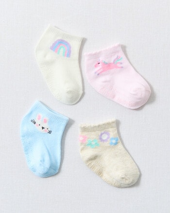 Underworks Mid-Crew Patterned Socks, 4-Pack, Oat Marle, Pink, Blue & White product photo
