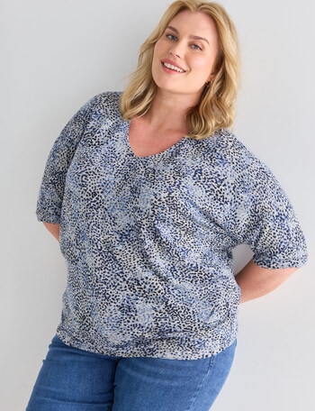 Studio Curve Supersoft Boxy V-Neck Top, Blue Spot product photo