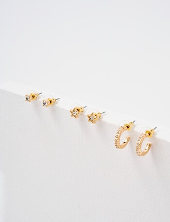 Earsense Star & Crystal Hoop Trio, Gold Tone product photo