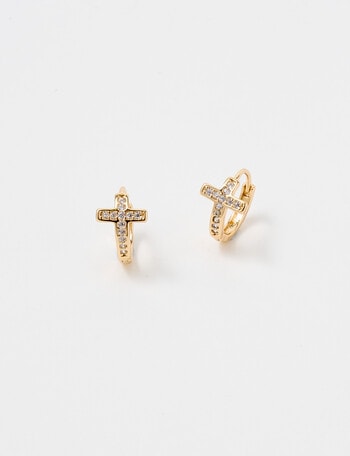 Earsense Cubic Zirconia Cross Huggie Hoop, Gold Tone product photo
