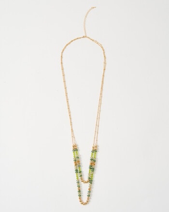 Whistle Accessories Bead Layered Necklace, Green & Gold Tone product photo