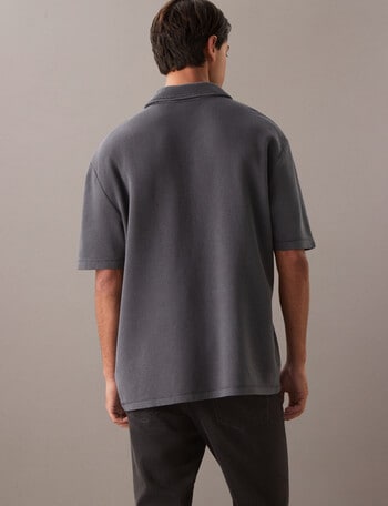 Calvin Klein Rugby Waffle Washed Woven Label Polo Shirt, Ebony product photo