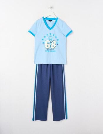 Sleep Squad Sports Club Knit Long PJ Set, Blue Azure, 8-16 product photo