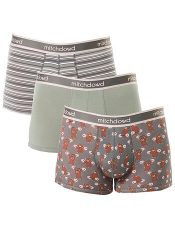 Mitch Dowd Bears Pumping Iron Cotton Trunk, 3-Pack, Grey & Green product photo