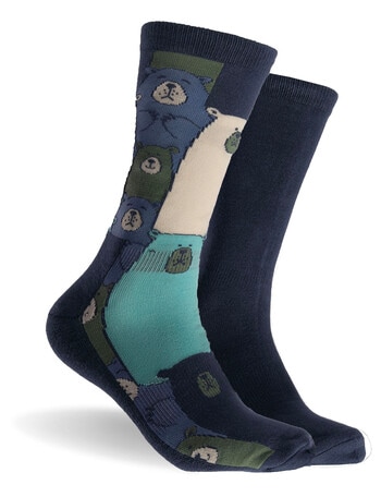 Mitch Dowd Pumping Bears Bamboo Crew Socks, 2-Pack, Navy, Assorted product photo