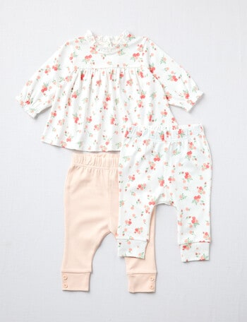 Little Bundle Flower Top & Pants Set, 3-Piece, Pink & Vanilla product photo