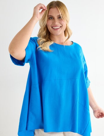Studio Curve Linen Blend Spliced Tunic, Lumo Blue product photo