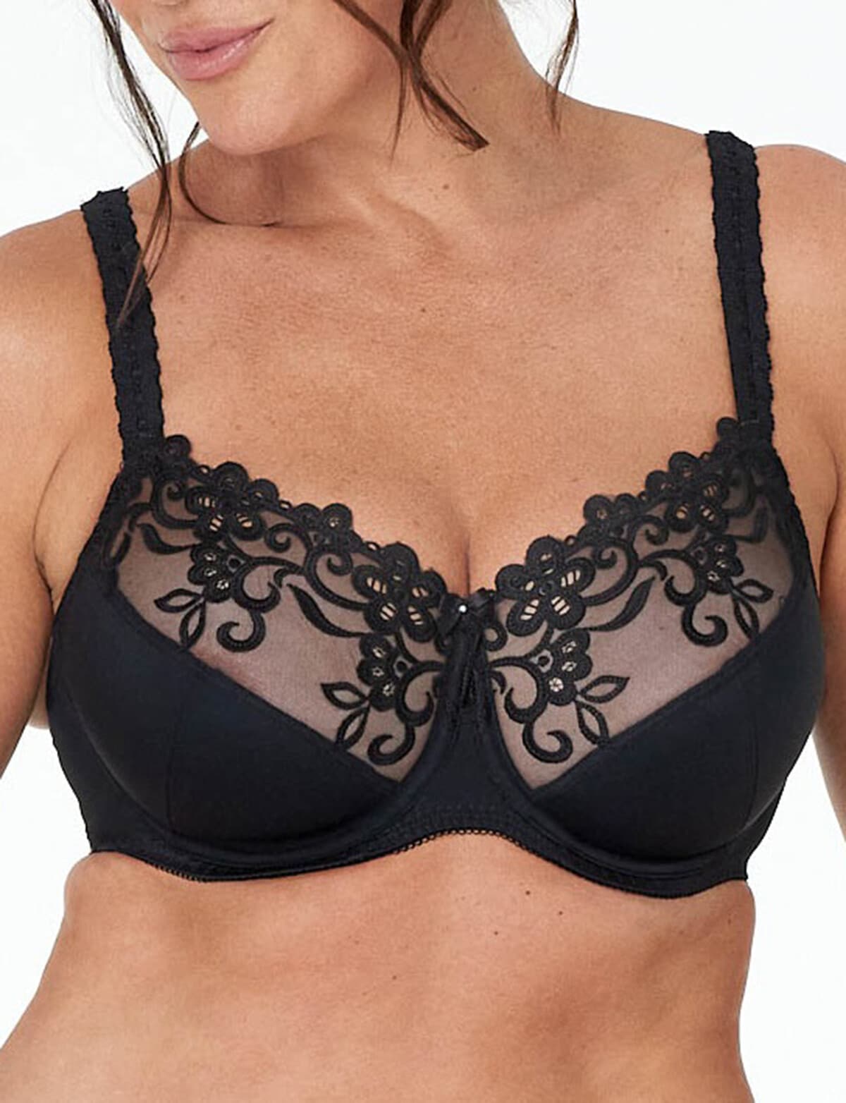 Fayreform Underwired Bra Set Gr.75G UK 34F Charcoal With L with Tulle & Mesh