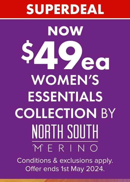 Now $49ea  Women's Essentials Collection by North South Merino