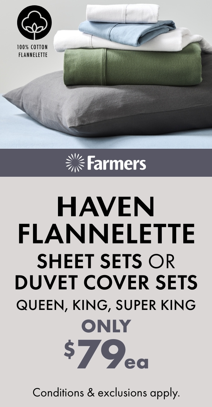 Haven Flannelette Sheet Sets or Duvet Cover Sets (Queen, King, Super King) $79ea
