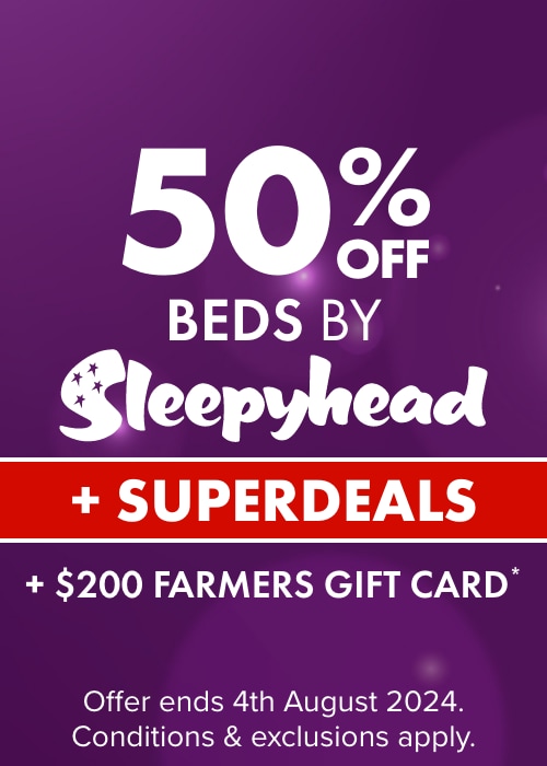 50% OFF Beds by Sleepyhead + SUPERDEALS + $200 Farmers Gift Card