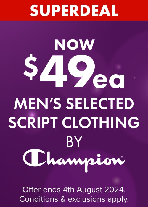 Now $49ea Selected Men's Script Clothing by Champion