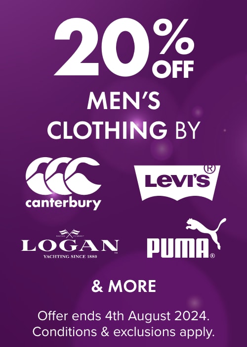 20% OFF Men's Clothing by Canterbury, Levis, Logan, Puma & more